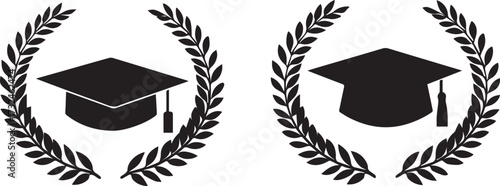 a vector graphic design featuring two black and white clipart icons of the wreath symbol with an upper left corner filled