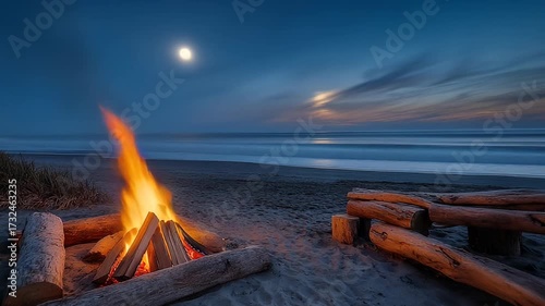 Night beach bonfire