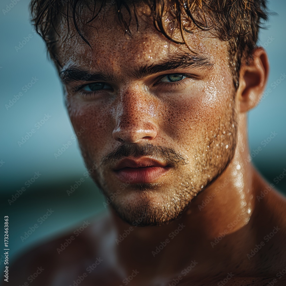 Fototapeta premium Man with wet face and hair