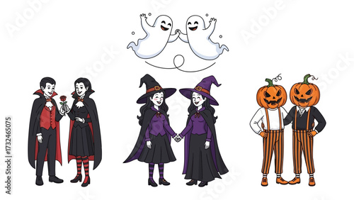 Halloween Characters: This image showcases a whimsical compilation of beloved Halloween characters, rendered in a fun and festive style.