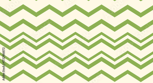 Green chevron pattern. Beige background. Repeated zig-zag design