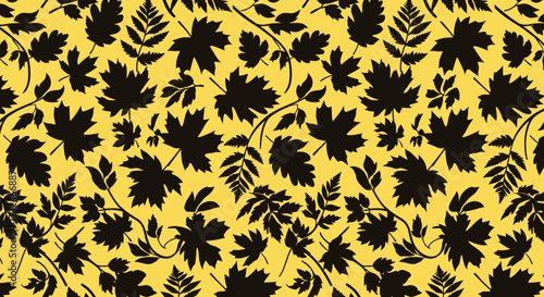 Leafy pattern, black leaf silhouettes over yellow