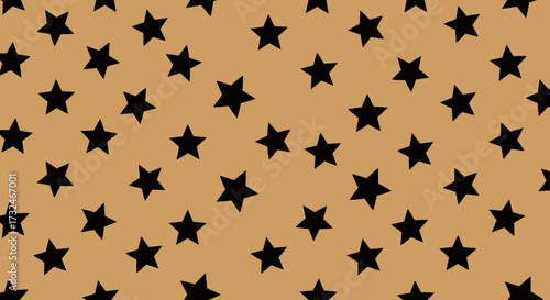Starry pattern scattered black stars on a tan background, dense