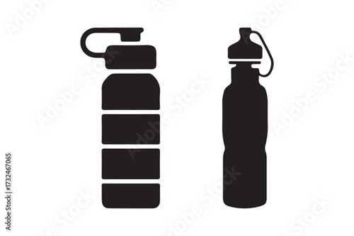 Two black silhouette water bottles side by side