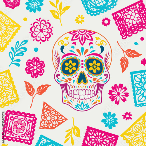 Vibrant Day of the Dead Art Mexican Culture Tradition Festival with Calavera, Marigold, Ofrenda