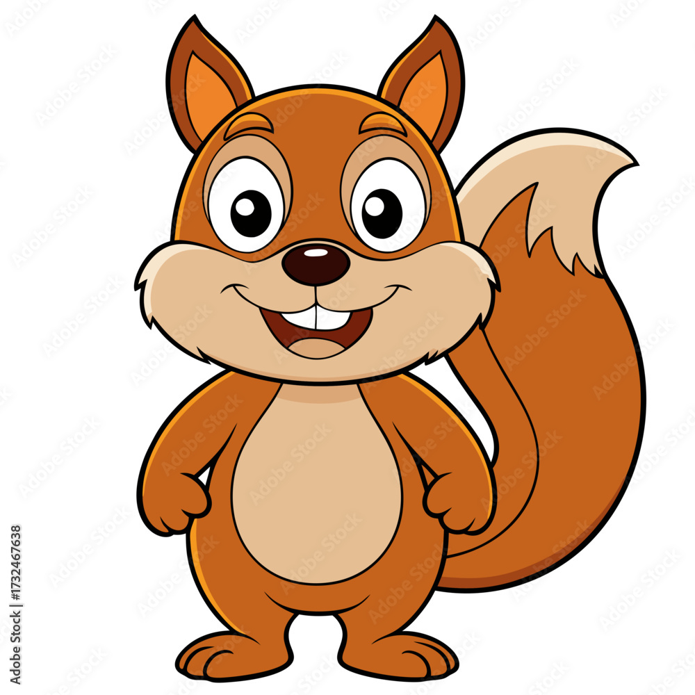 Fototapeta premium A cute and funny vector illustration of a happy baby brown squirrel character with a big smile