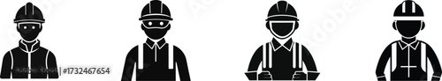 Construction worker helmet silhouette icons set vector