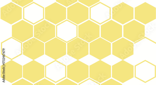 Honeycomb pattern with yellow hexagons and white negative space on white