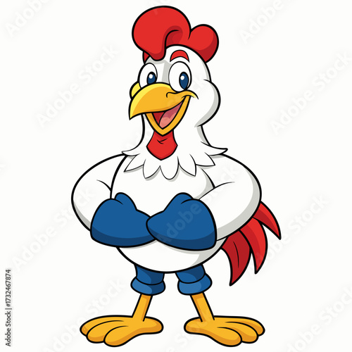 Funny cartoon chicken vector character illustration