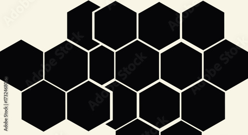 Abstract composition of black hexagons