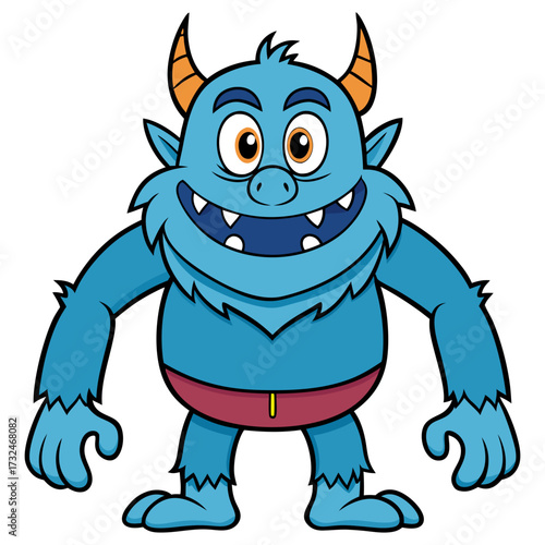 A funny cartoon monster dog character with a cute smile and a scary drawing vector illustration for Halloween