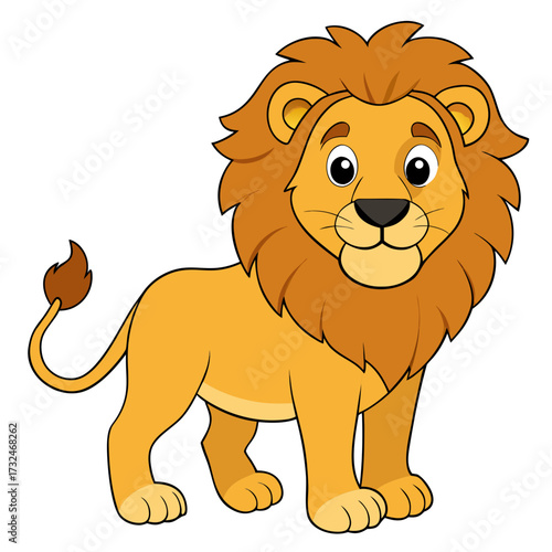 A funny cartoon of a cute lion character from the zoo, a wild cat illustration isolated on white