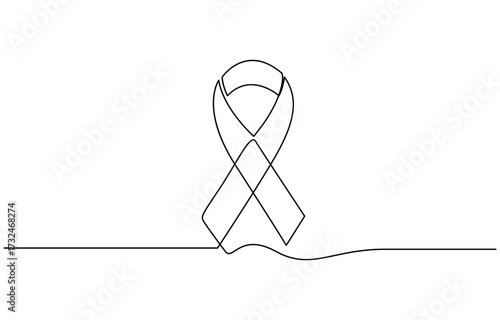 Continuous one line drawing of breast cancer awareness ribbon vector illustration. EPS 10