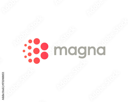 Abstract round logo from isolated red dots or circles. Creative atom, science, energy  sign symbol mark logotype