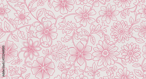 Pink floral pattern on off-white
