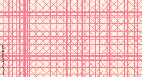Grid of pink lines creates a pattern on a pale cream background