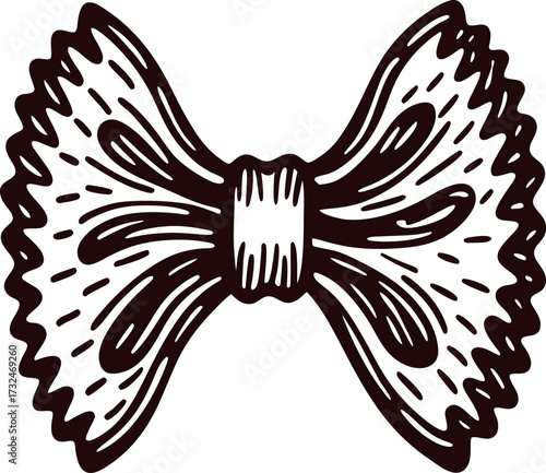 Hand drawn farfalle pasta bow tie illustration in vintage engraving isolated on white background