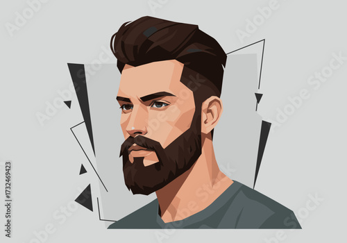 Dynamic portrait of a bearded man artistic digital urban setting view contemporary style for modern design
