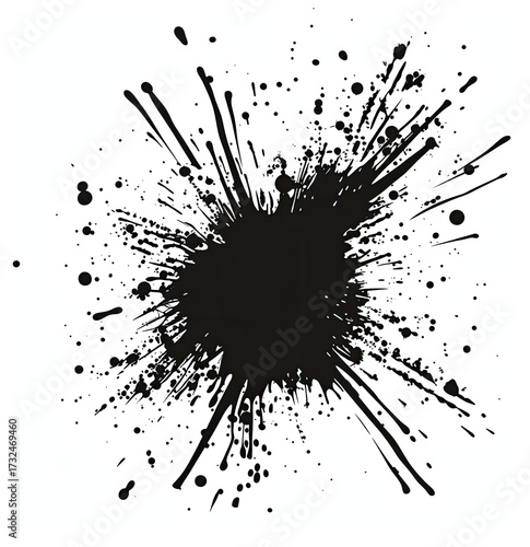 Wallpaper Mural A monochrome abstract image depicting a central black splatter with radiating streaks and smaller droplets on a white background, suggesting an energetic, explosive effect Torontodigital.ca