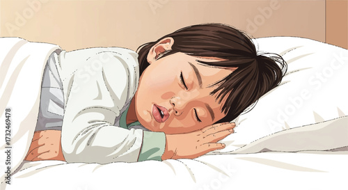 Child Sleeping Peacefully in Bed Illustration