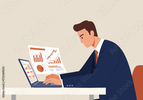 Analyzing business growth trends office setting infographic reports professional environment side view data visualization