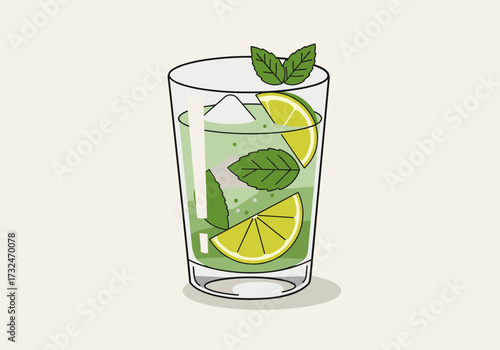Refreshing lime mint mojito beverage home bar digital minimalist design top-down view summer vibes