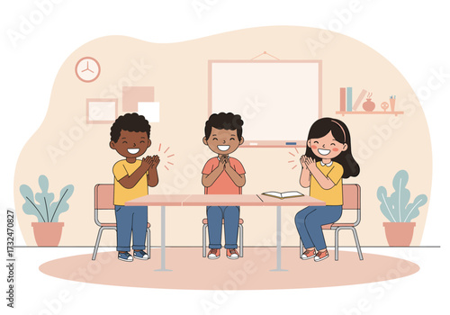 Children applauding in classroom education setting digital cheerful environment engaging viewpoint