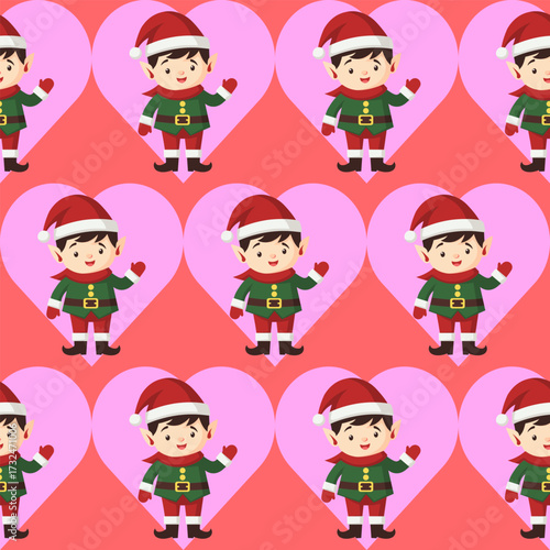 Seamless pattern Playful elves celebrating love enchanted forest whimsical art festive background with heart patterns joyful holiday theme