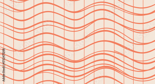 Wavy, coral lines intersect straight lines on a cream background