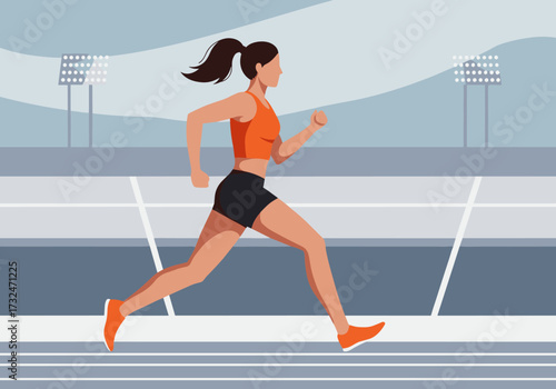Running athlete in stadium sports event dynamic environment action viewpoint for fitness enthusiasts