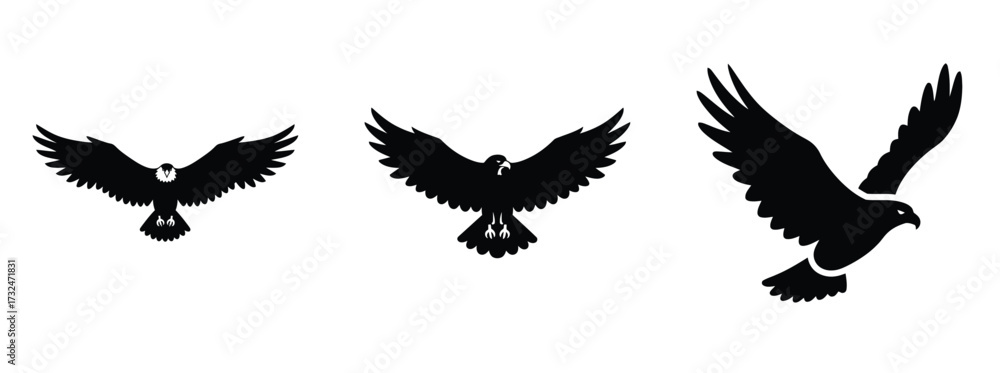 Obraz premium Flying eagle silhouette vector icon set.