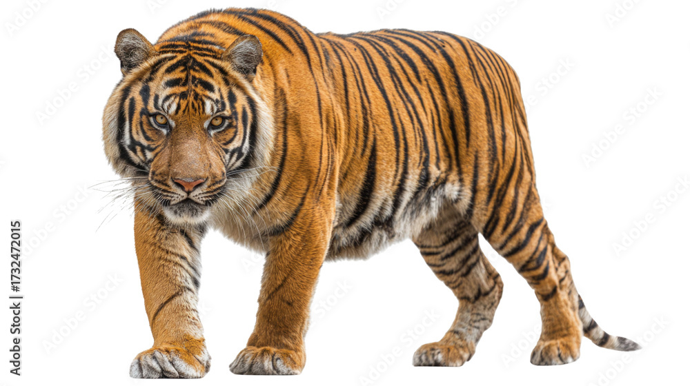 Fototapeta premium Majestic Bengal Tiger Walking – Isolated on Transparent Background for Wildlife and Nature Design