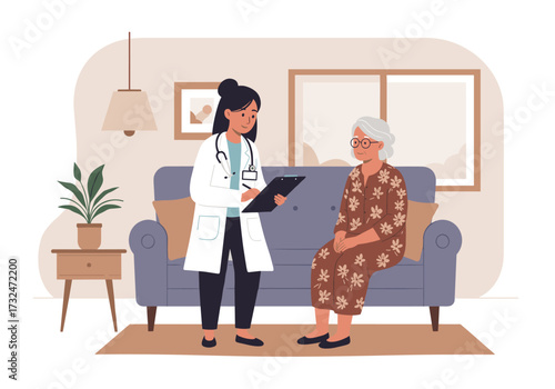 Healthcare consultation for elderly patient at home medical warm indoor setting empowerment and care