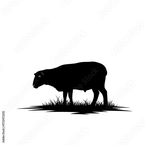 Vector art of black silhouette of sheep grazing
