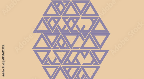 Hexagon of purple triangles intricately woven on a beige background