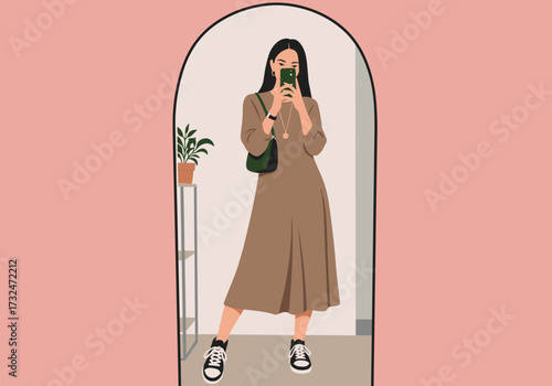 Fashion shoot indoor space digital contemporary style full-body portrait self-expression