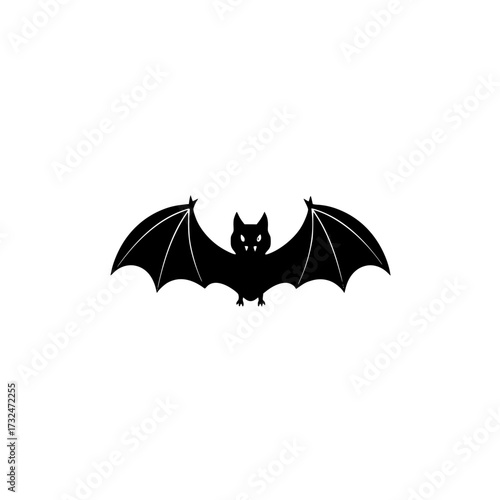 Vector art of black bat silhouette with spread wings and detailed outline