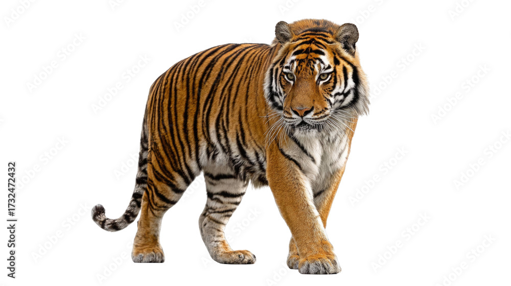 Fototapeta premium Majestic Bengal Tiger Walking – Isolated on Transparent Background for Wildlife and Nature Design