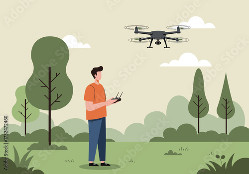 Drone flying experience in nature park outdoor aerial view technology adventure