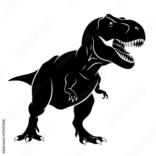 Vector art of black silhouette of roaring tyrannosaurus rex dinosaur