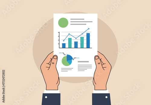 Business growth analysis report office document professional aerial view data visualization insights