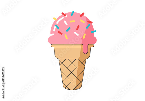Delicious ice cream cone with colorful sprinkles summer treat food bright atmosphere top view indulgence