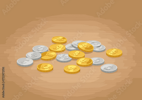 Collectible coins display tabletop setting digital warm environment view wealth concept