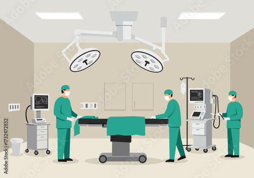 Surgical procedure in an operating room medical facility clean environment professional viewpoint healthcare concept