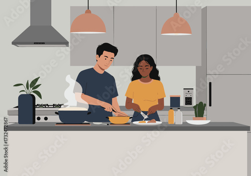 Cooking together home kitchen cozy environment engaging perspective culinary