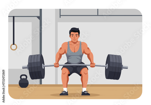 Weightlifting action fitness training session in gym digital indoor environment focus on strength