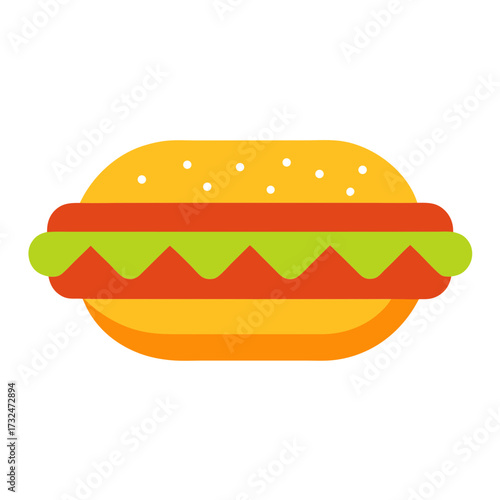 Stylized hot dog with bun and toppings isolated on white background