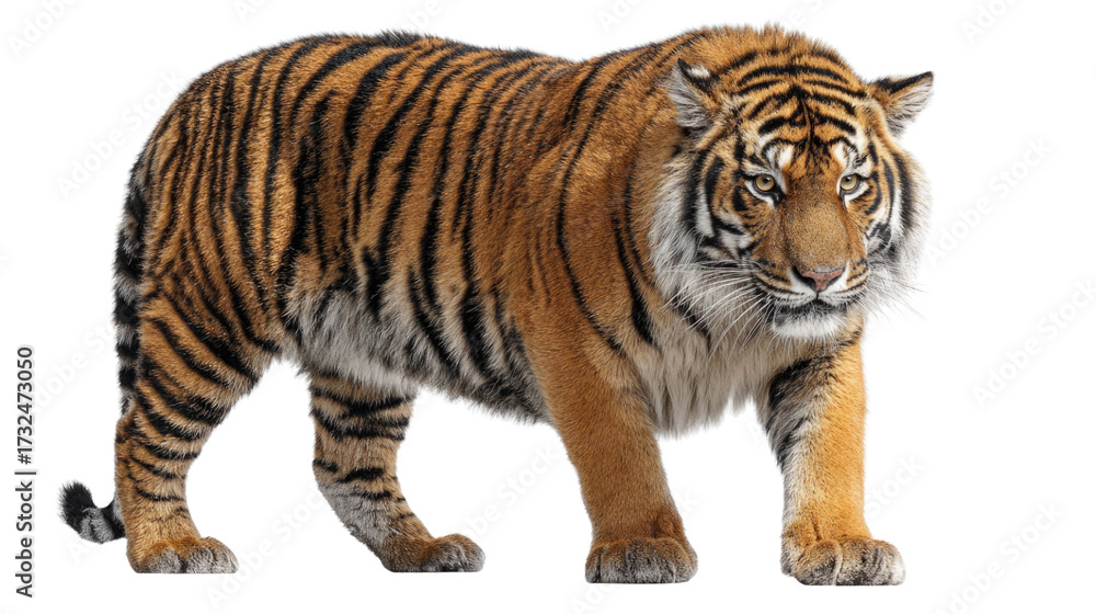 Obraz premium Majestic Bengal Tiger Walking – Isolated on Transparent Background for Wildlife and Nature Design