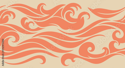 Stylized waves pattern in peach color against a tan background
