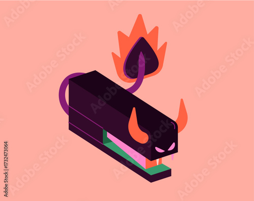 Stapler devil isometric vector for Halloween. Isometric devil stapler halloween illustration. Funny stapler devil halloween isometric design.